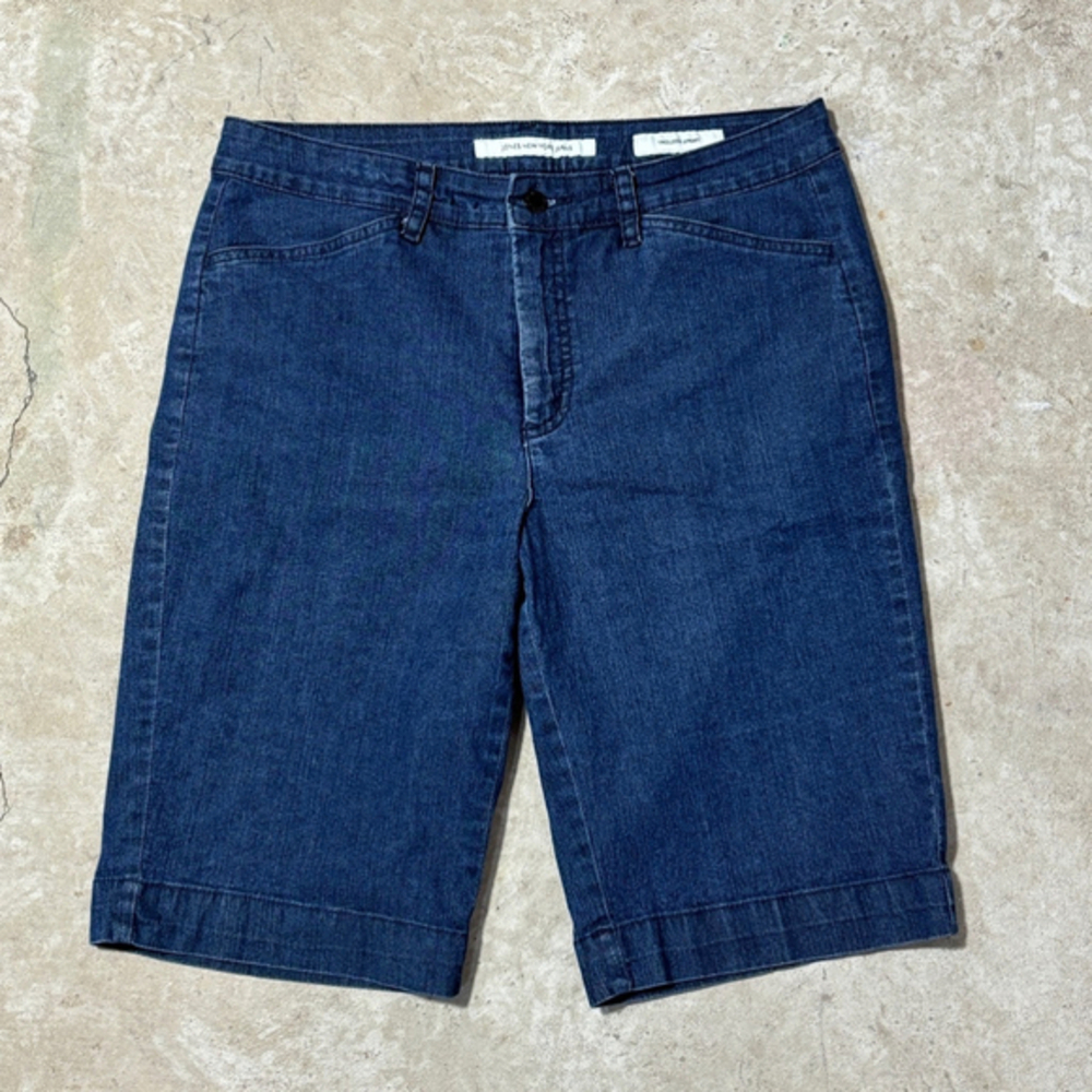 Jones New York Trouser Jean Shorts Women’s Size 10 Blue Zip Fly Bermuda Dark